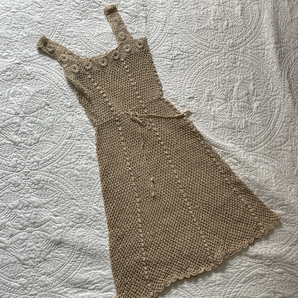 vintage crochet midi beach boho cover up dress